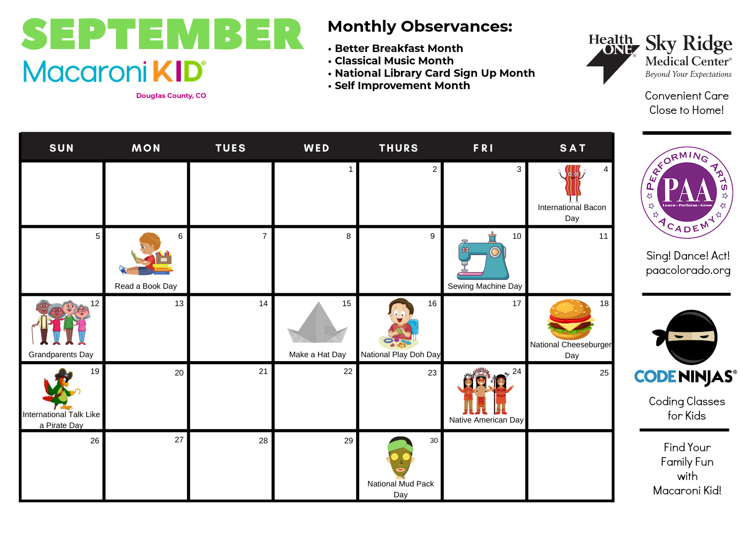 Fun Days to Celebrate in September (FREE Printable Calendar ...