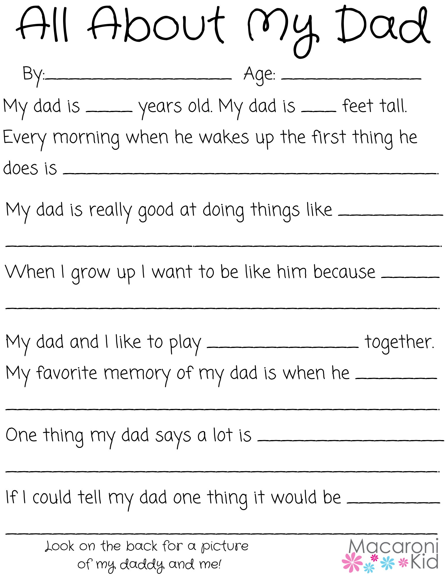 All About My Dad: A Father's Day Questionnaire and Free Printable