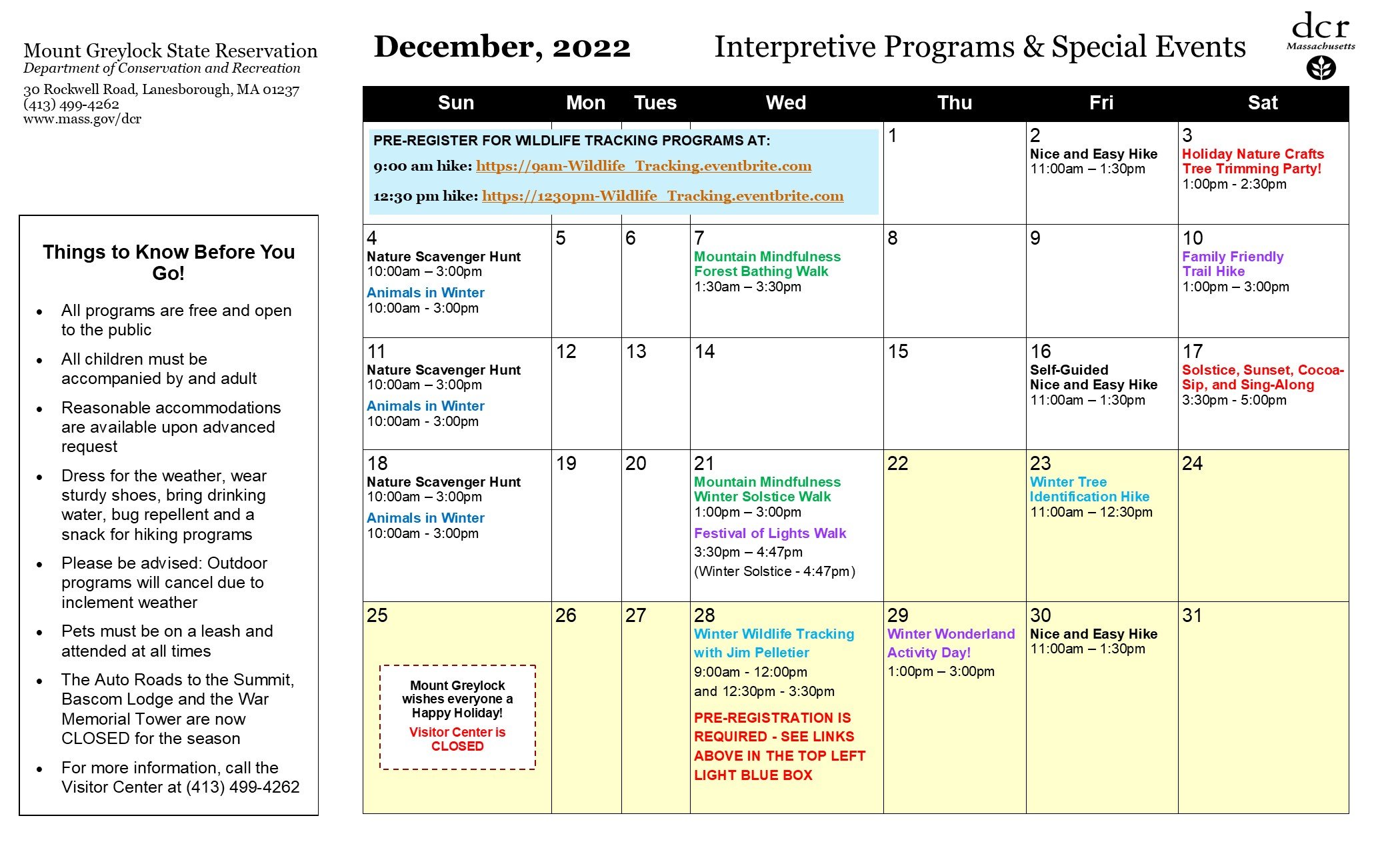 December Events at Mount Greylock State Reservation Macaroni KID