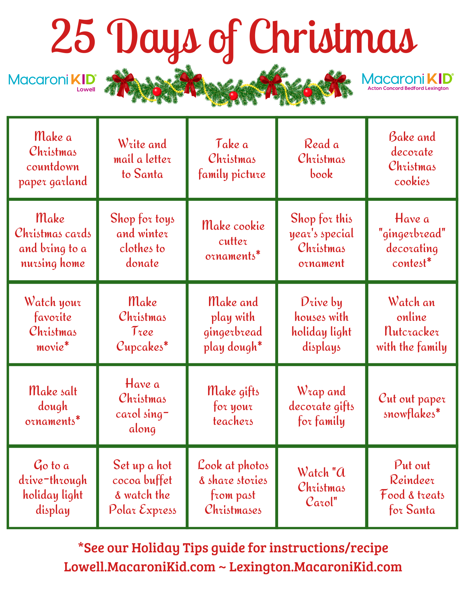 Free Printable: 25 Days of Christmas Family Activities | Macaroni KID ...