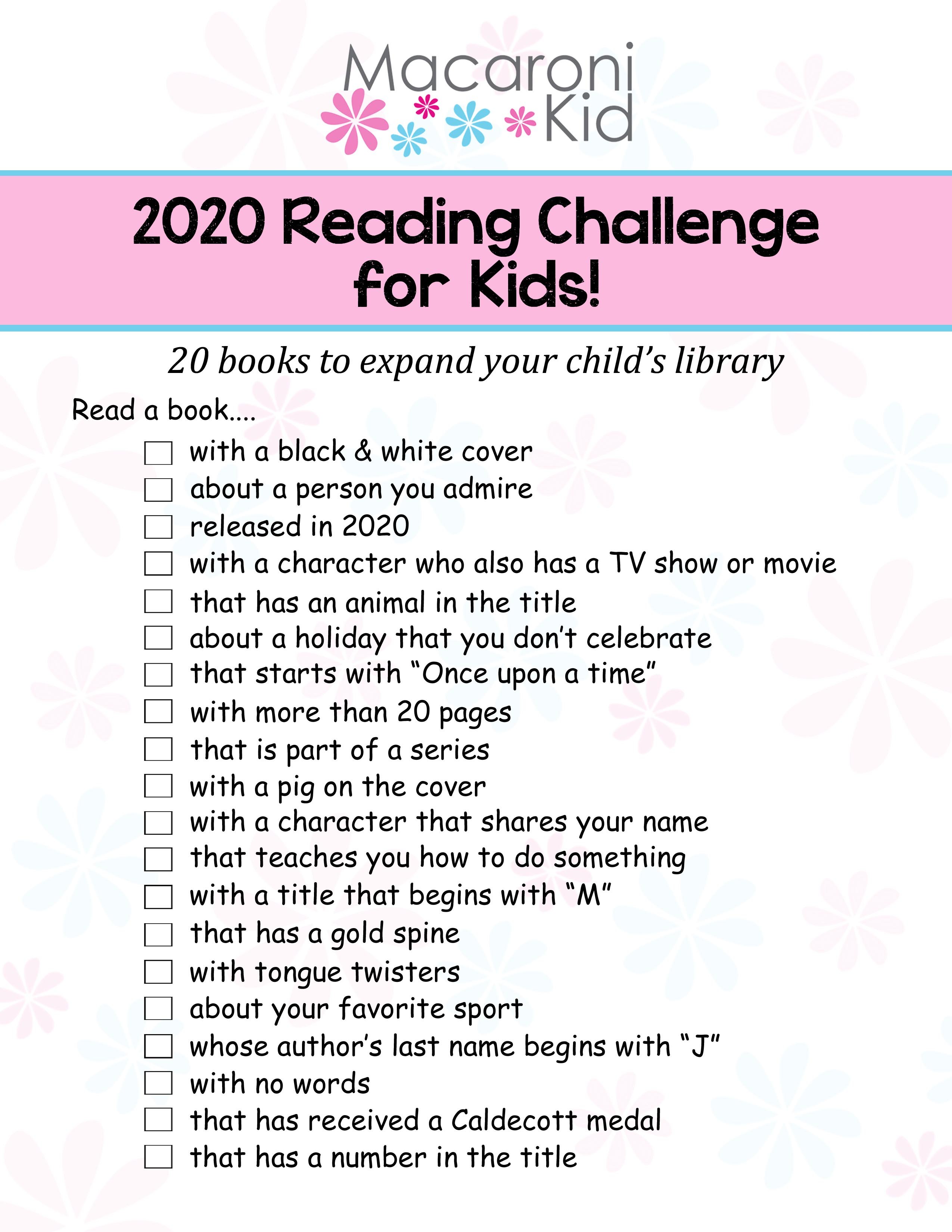 A 2020 Reading Challenge for Kids, Plus a FREE Printable! Macaroni
