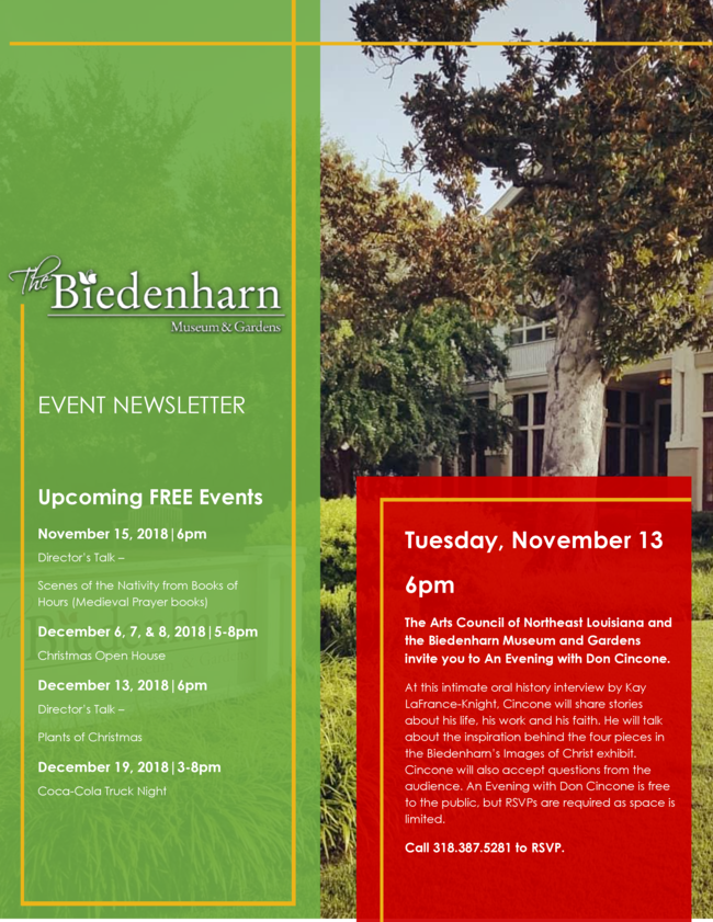 Upcoming Free Events At Biedenharn Museum And Gardens