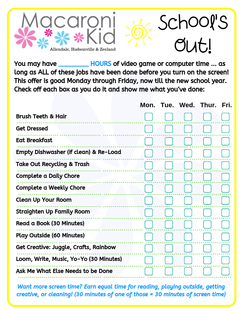 Free Printable Earning Screen Time Chart