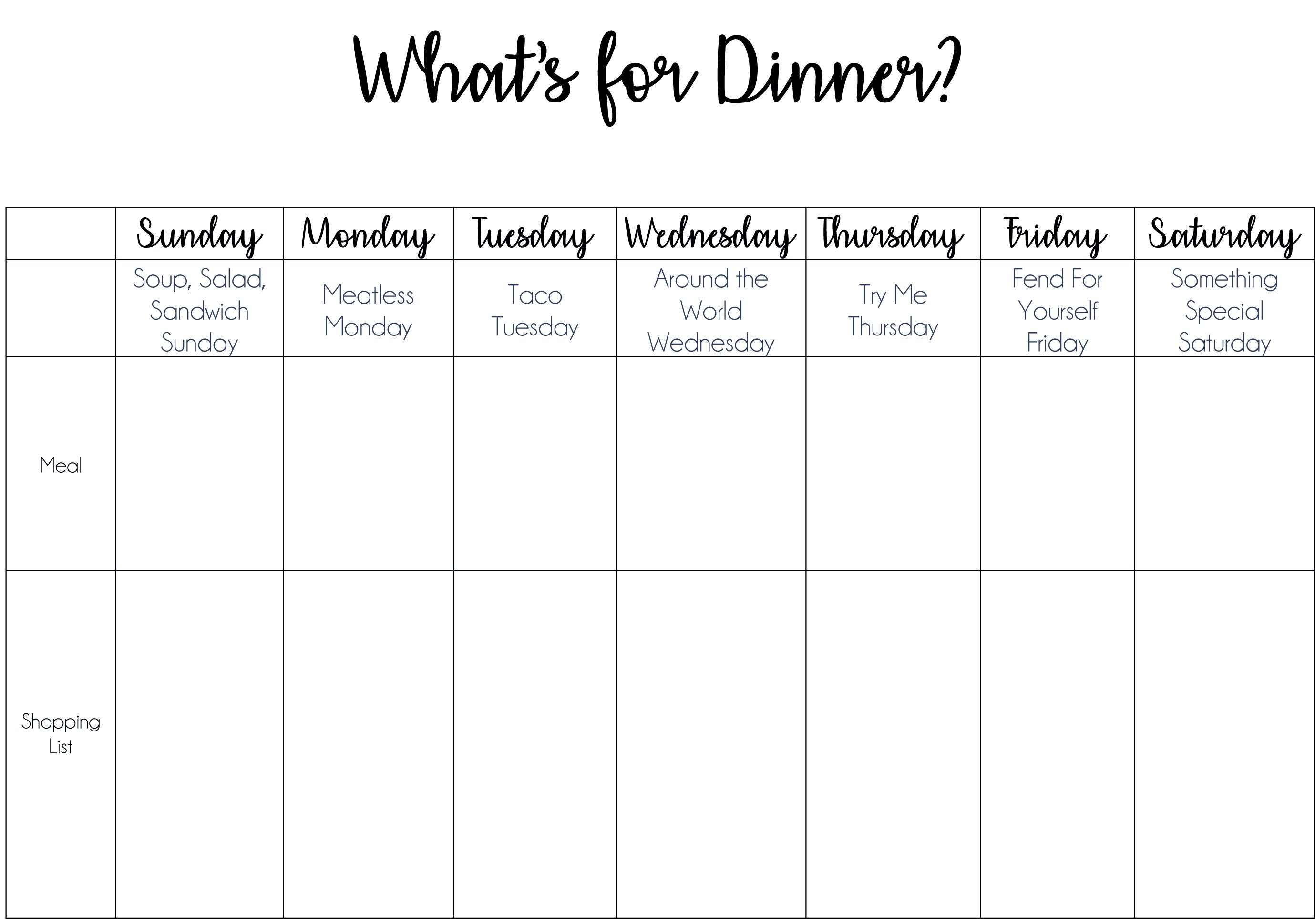 Printable Meal Plan Chart