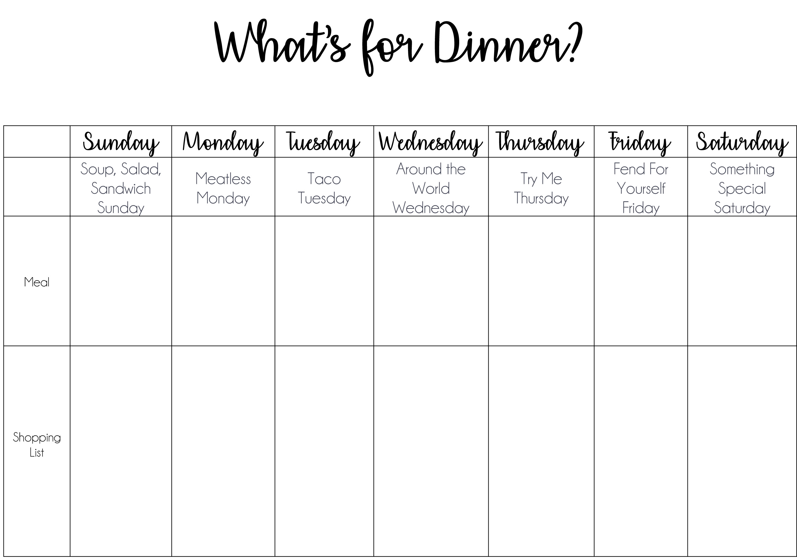 Dinner Made Easy with a Themed Meal-Planning Chart  Macaroni KID  Englewood-Greenwood Village-Centennial