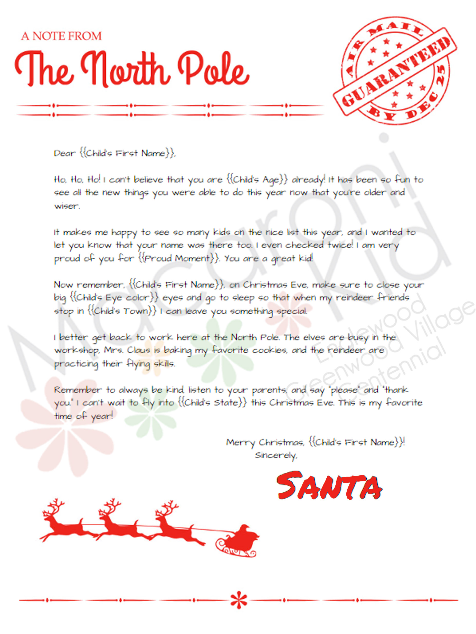 Template Word Free Printable Letter From Santa North Pole Free