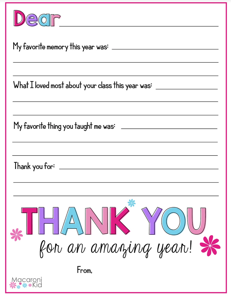 Teacher Appreciation Worksheet