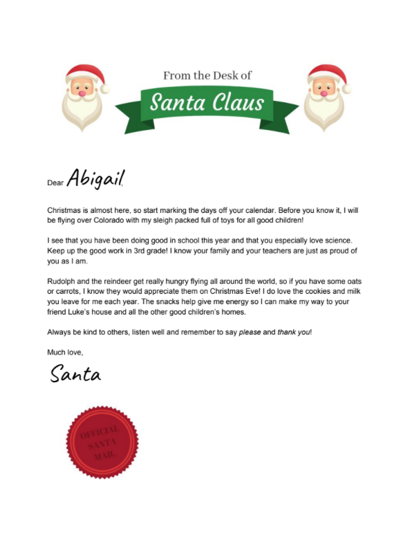 Free Personalized Letter From Santa To Your Kids! 