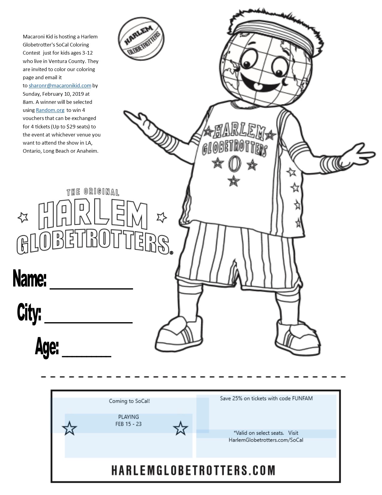 Download {GIVEAWAY}Coloring Contest to Win 4 Passes To The Harlem Globetrotters | Macaroni Kid Camarillo ...