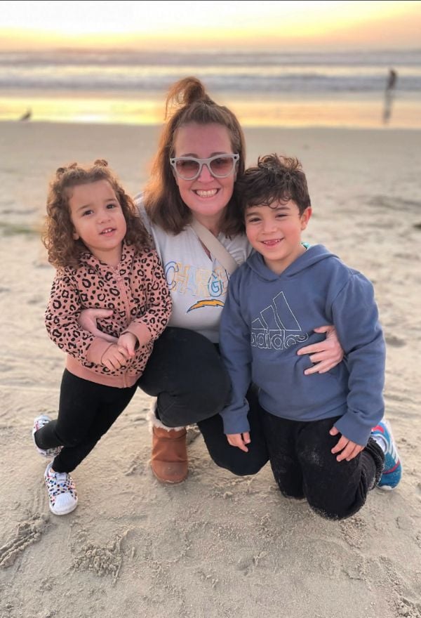 Macaroni KID Jefferson City publisher photo with kids on a beach