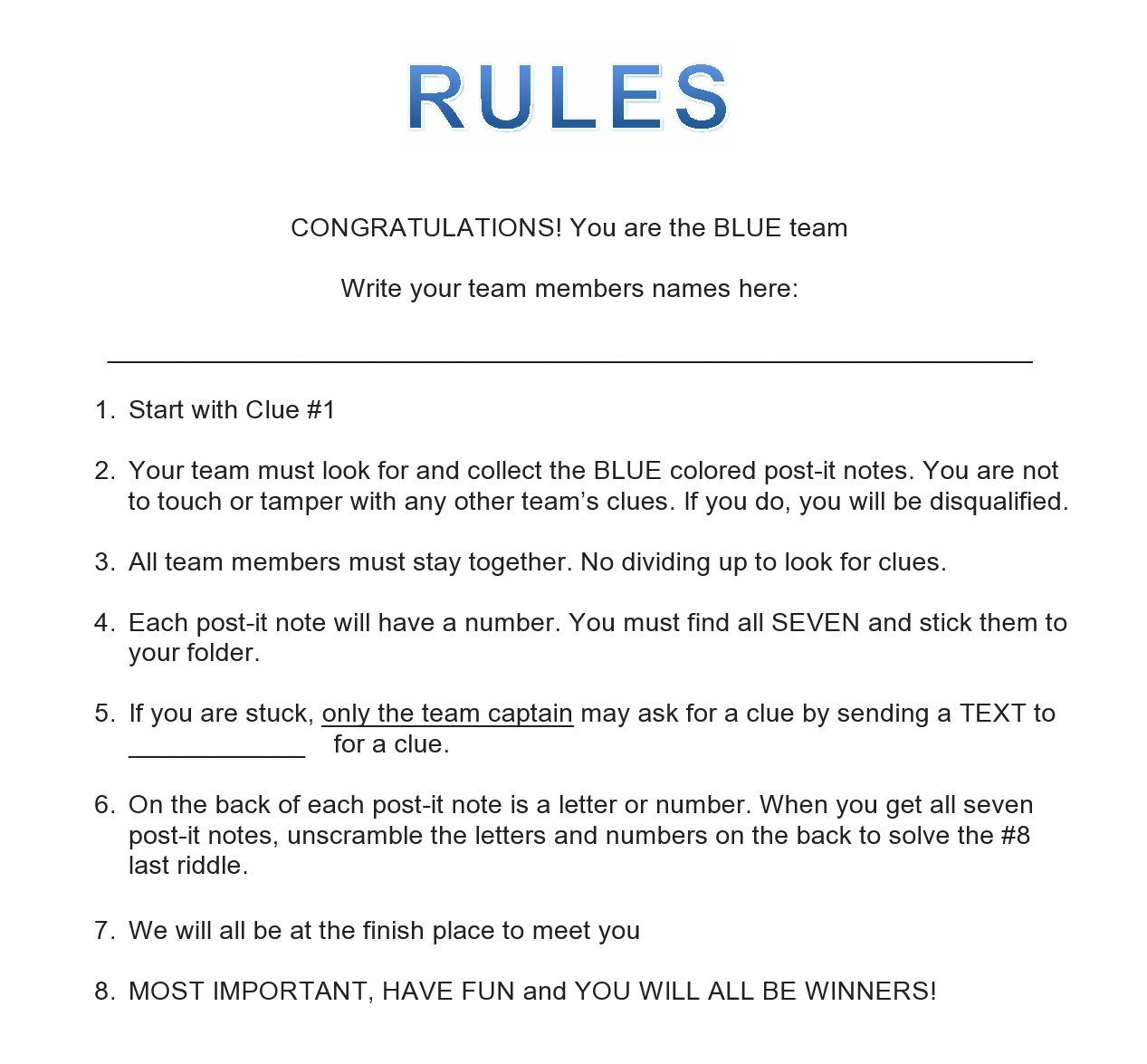 Scavenger Hunt Game Rules