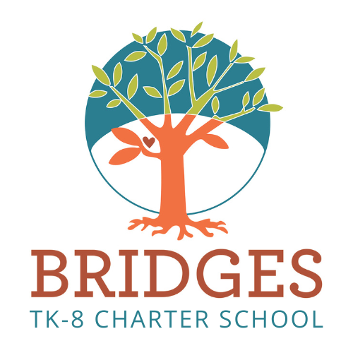 Bridges TK-8 Charter School logo with an image of a tree from roots to leaves