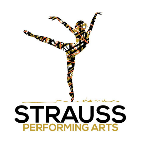 Silhouette of dancer above words strauss performing arts
