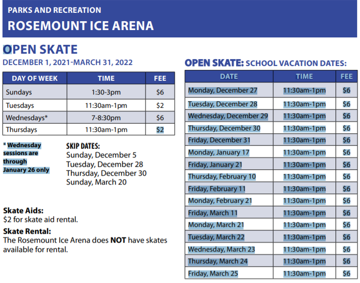 ⛸️ Open Skate at Rosemount Ice Arena Macaroni KID EaganRosemount