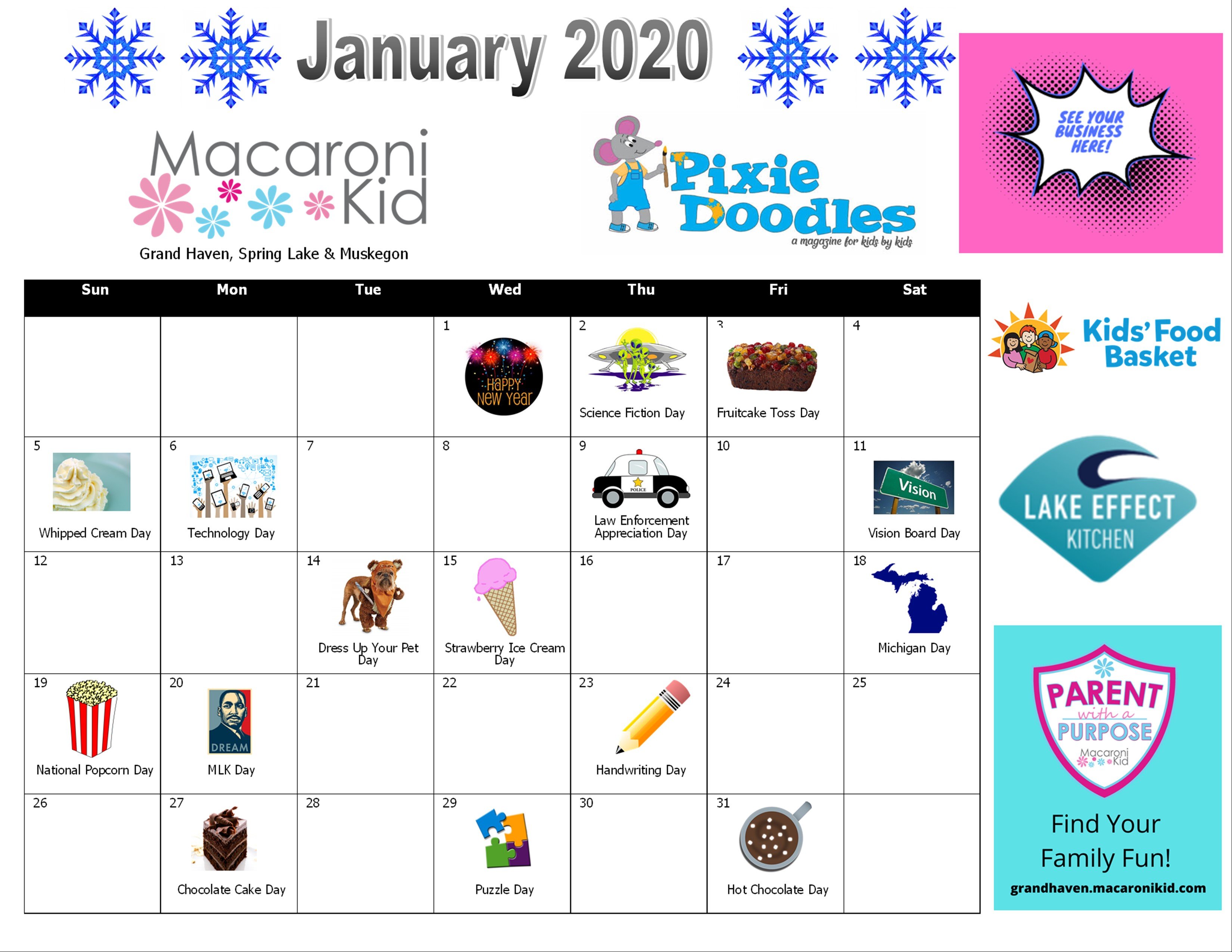 Fun Days to Celebrate in January 2020 & a FREE Printable Calendar