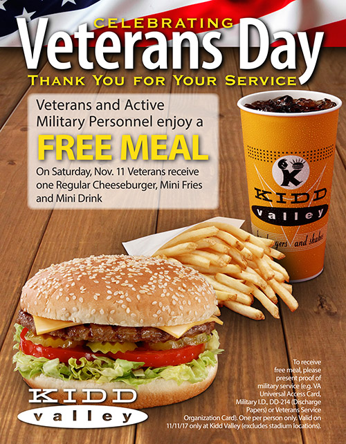 Free Meal for Veterans & Active Duty Military at Ivar’s & Kidd Valley