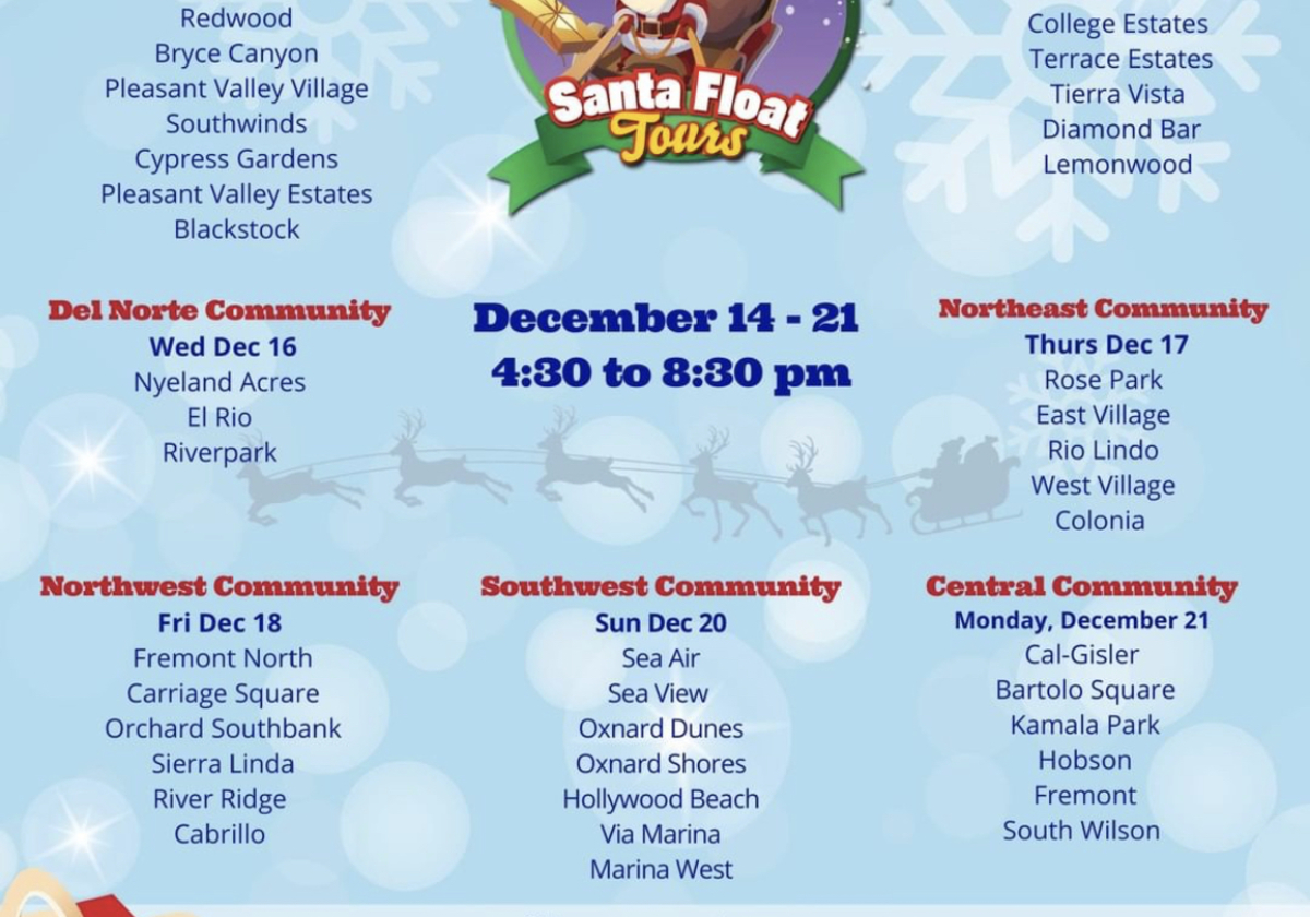 Oxnard Santa Float Tours Run Dec. 14-21 in Locations Around Oxnard