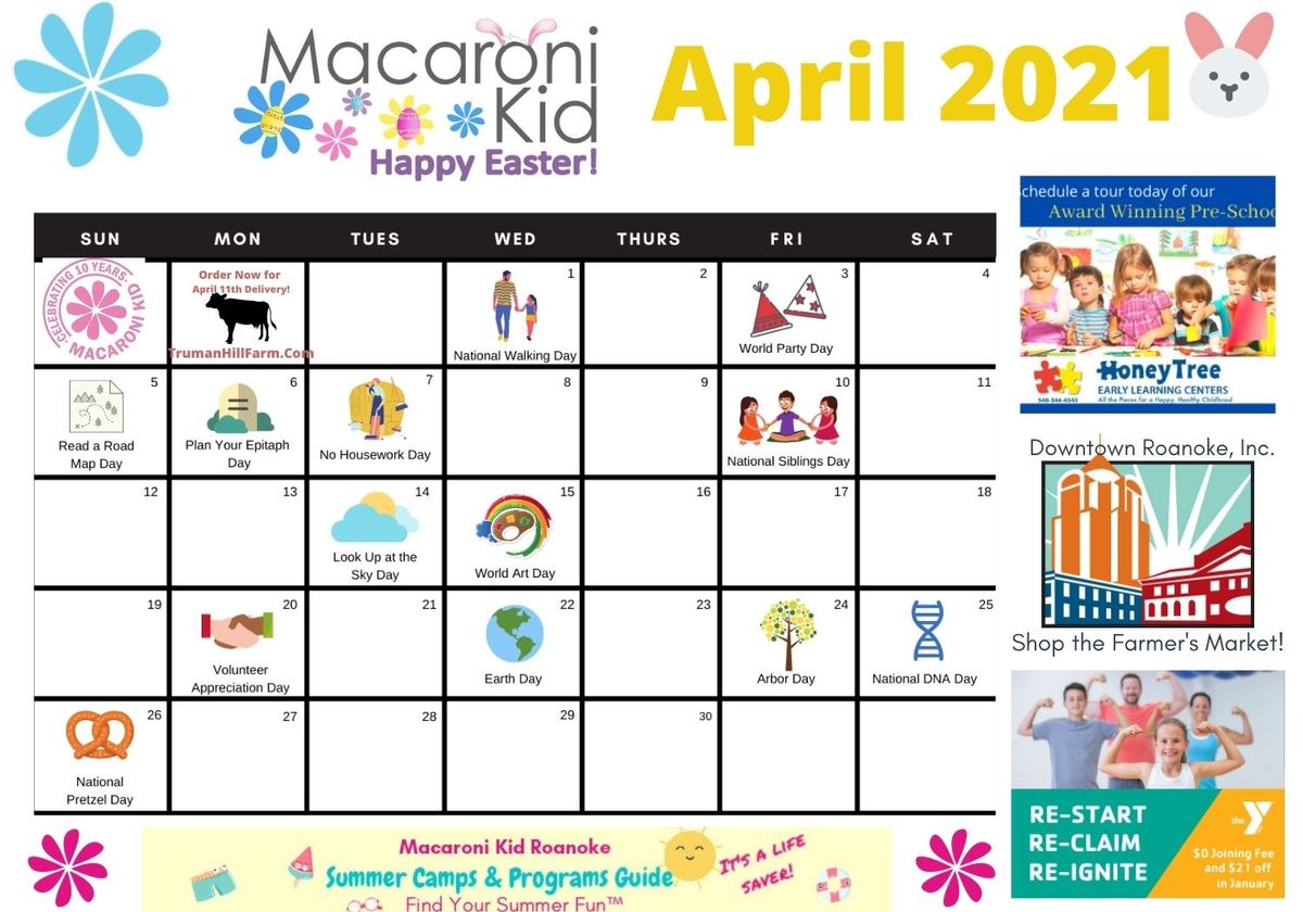 Fun Days to Celebrate in April with a Free Calendar for your fridge