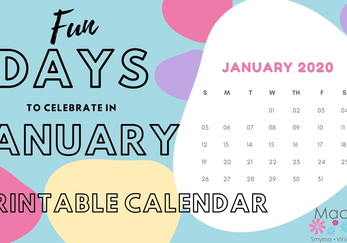 January Fun Days to Celebrate A Free PRINTABLE Fridge Calendar