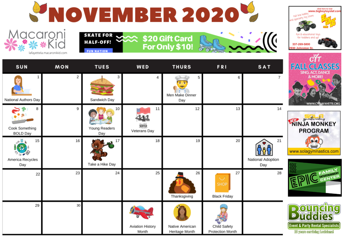 Fun Days to Celebrate This November Free Calendar for your Fridge