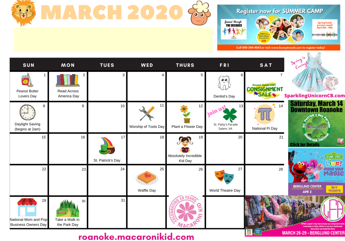 Fun Days to Celebrate This Month a Free Calendar for your Fridge