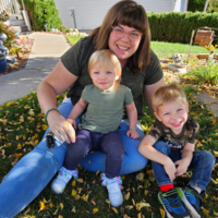 Publisher and her kids in fall colors