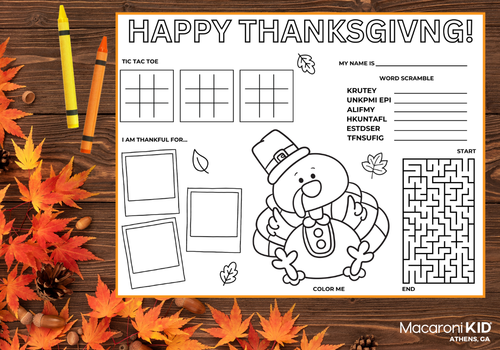 Fall background with image of thanksgiving printable placemat