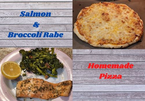 Lent Dinner Salmon and Broccoli Rabe and Homemade Pizza