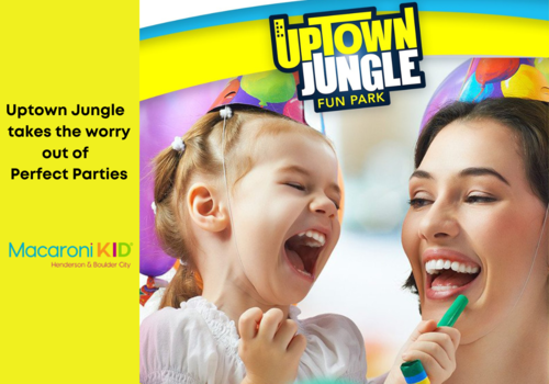 Uptown Jungle fun Park takes the worry out of Parties Mother and daughter enjoying time at a birthday party no cleaning no stress bonding best birthday party hats laughing smile Macaroni Kid