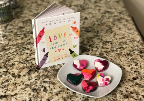 book and heart crayons 