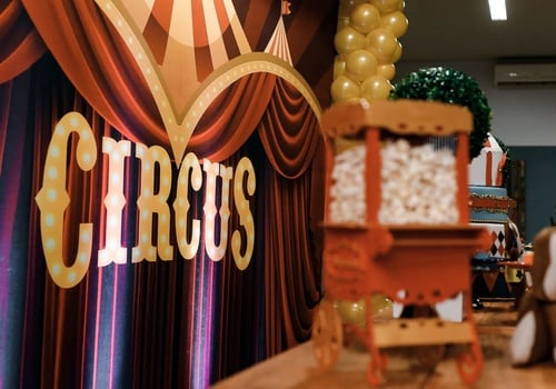 Image of circus word painted on a wall in circus type font