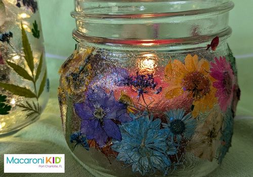 Mason jar with pressed flowers