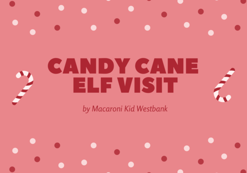 Pink background with candy canes and polka dots Candy Cane elf visti by macaroni kid westbank
