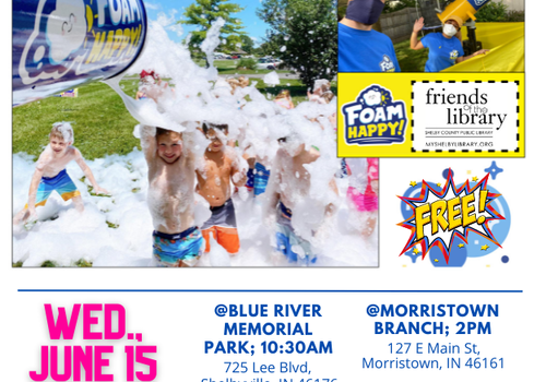 youth playing in foam facing foam cannon. Information on event below in blue
