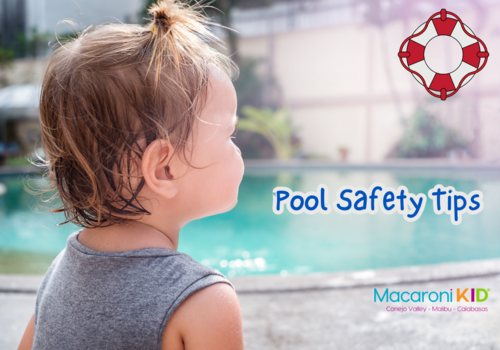Pool Safety Tips, side view of a young girl near the pool looking out