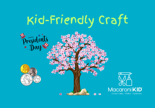 Kid Friendly Craft Coin Tree Presidents Day showing a cherry blossom tree