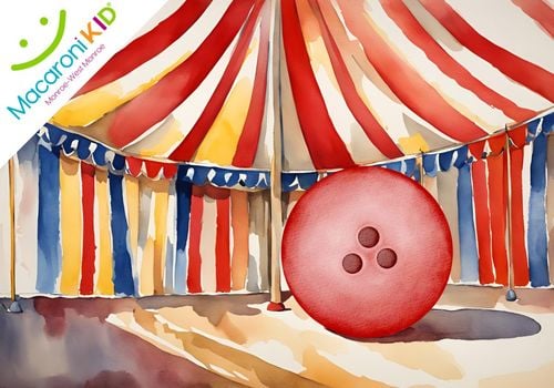 Circus tent with bowling ball, this is an image for National Bowling Day at Bayou Bowl which will have a circus theme.