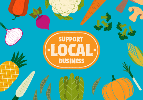 Support Local Business encircled with fruit and veggies