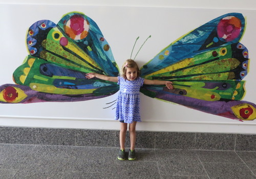 child, girl, Eric Carle Museum, butterfly, very hungry caterpillar