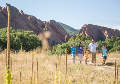 family walking through Roxborough State Park