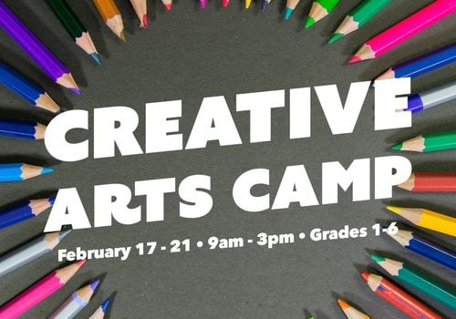 Colored pencils shaped around the Creative Arts Camp title