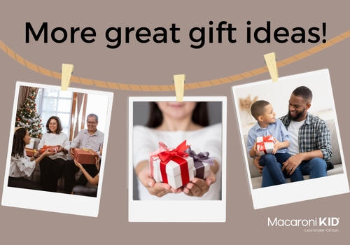 Show families opening gifts with texts that reads more holiday gift ideas