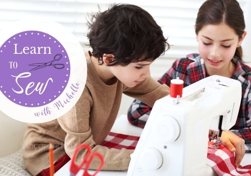 shows two kids using a sewing machine together