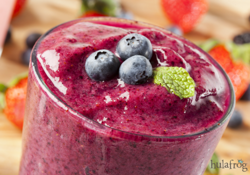 blueberry smoothie in a glass