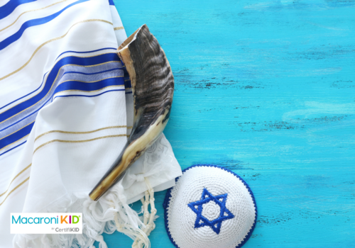 religion image of shofar (horn) on white prayer talit. Rosh hashanah (jewish New Year holiday), Shabbat and Yom kippur concept