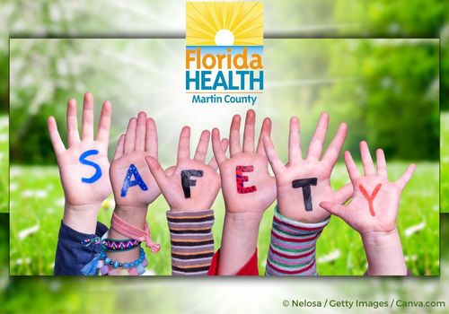 Each letter of word Safety shown on children's hands held closely together