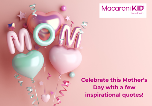 Pink background with past balloons that spell MOM