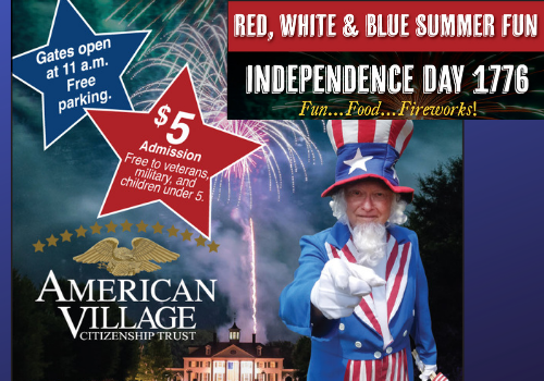 Celebrate the 4th of July at American Village in Montevallo with fun, food and fireworks, near Birmingham, Alabama