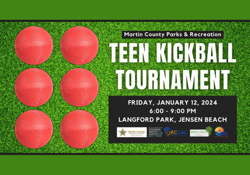 Martin County Parks & Recreation 2024 Teen Kickball Tournament Flyer