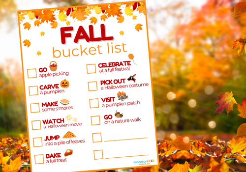 Fall nature background with image of Fall Bucket List in front